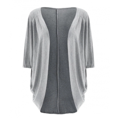 Casual Pure Color 3/4 Sleeve Loose Collarless Cardigan For Women - Gray